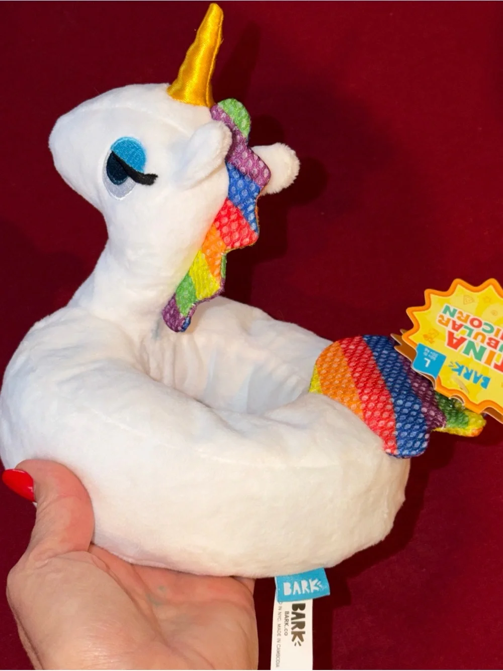 TINA TUBULAR UNICORN DOG TOY Squeak Plush LARGE New With Tags rainbow Squeaky Lg